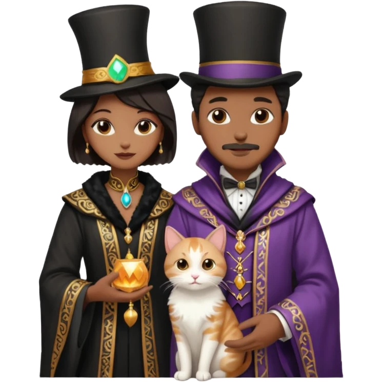 magician couple and their pet cat emoji
