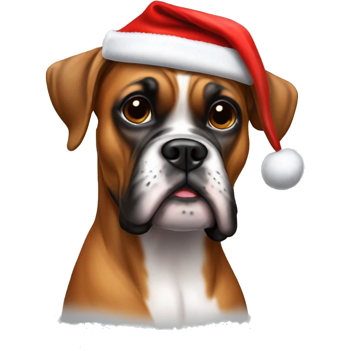 Boxer dog with Santa hat emoji