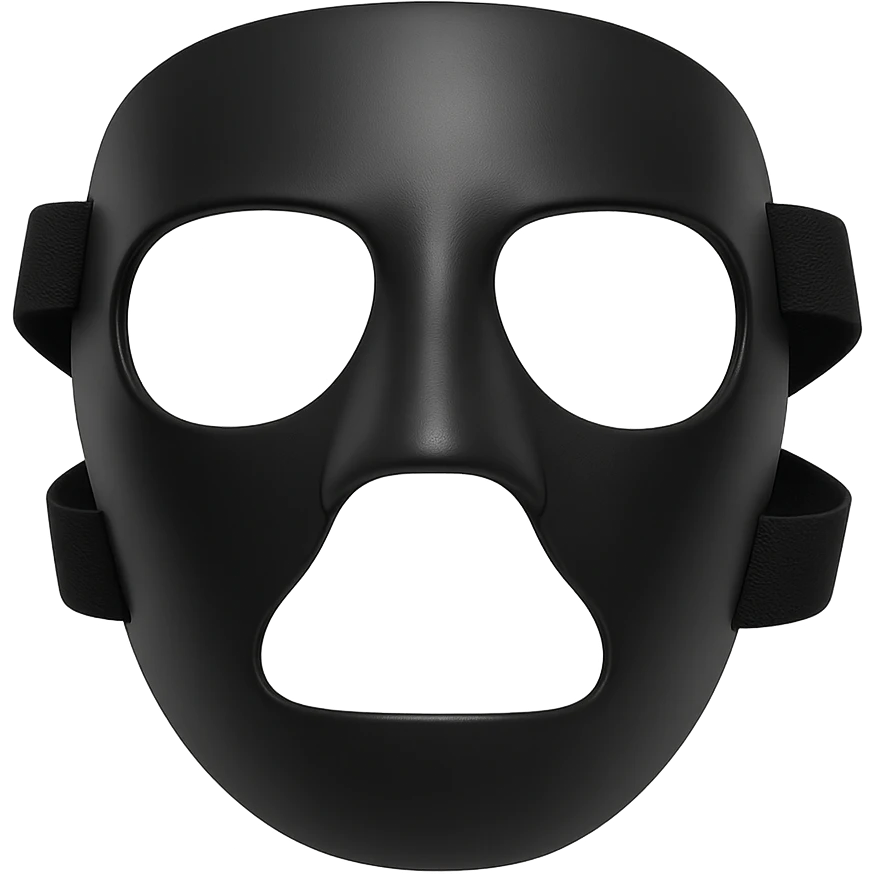 modern black face guard mask as worn by Kyrie Irving, minimal, focus on mask shape, front view emoji