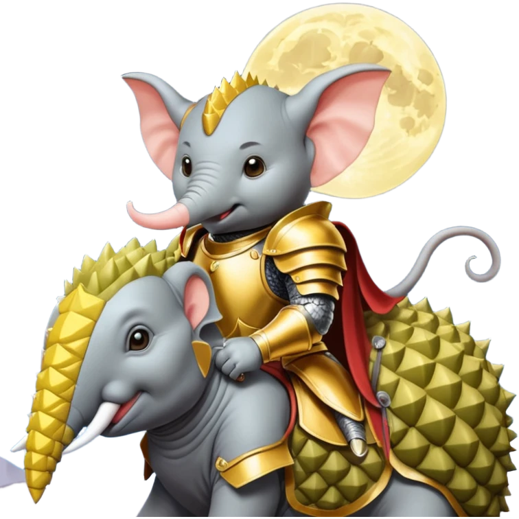 DURIAN KNIGHT WITH ELEPHENT FACE RIDE ON THE RAT IN THE  MOON emoji