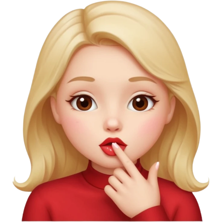 A cute circular blowing a smooch kiss and little bite on the lower lip emoji