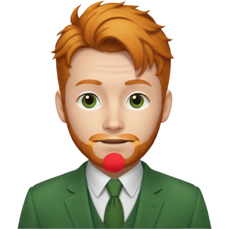 ginger man with bun hair with green suit  emoji