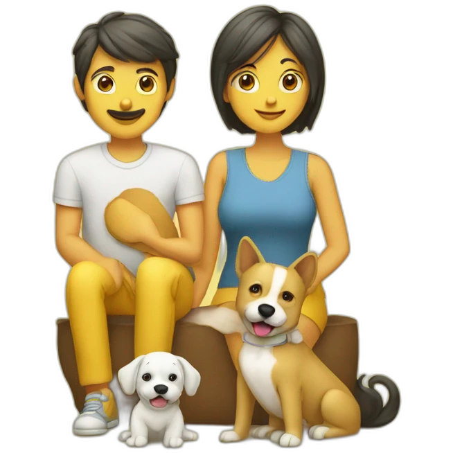 mom dad and kids dog family yellow emoji