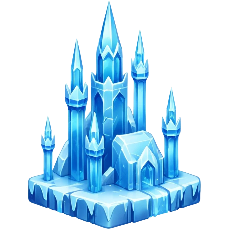 ice palace object icon, crystal ice palace, tall icy towers, transparent blue ice walls, sparkling details, soft glow, 3D cartoon, mobile game icon style, centered, clean background, soft shadow, no text, no watermark



 emoji