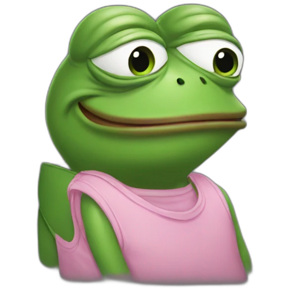 pepe the frog with pink medium length hair emoji