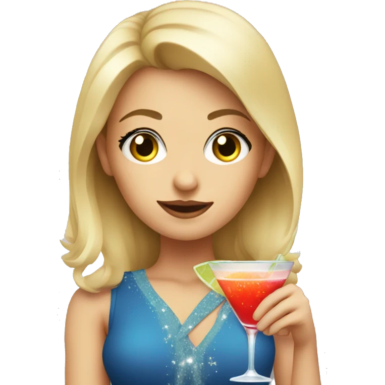 blonde girl with eyes that are stars, holding a cocktail  emoji