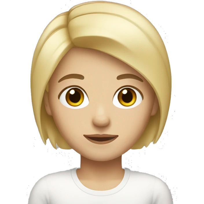 Blonde, short straight hair, brown eyes, fair skin. emoji