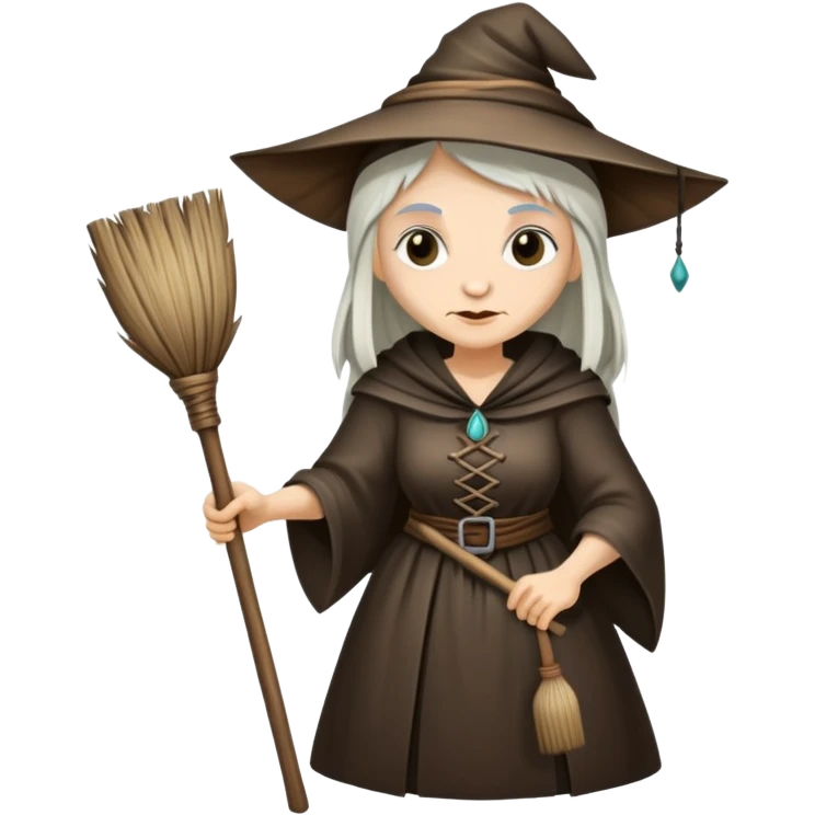 Baba Yaga sorceress woman holding a broom, old and wise emoji