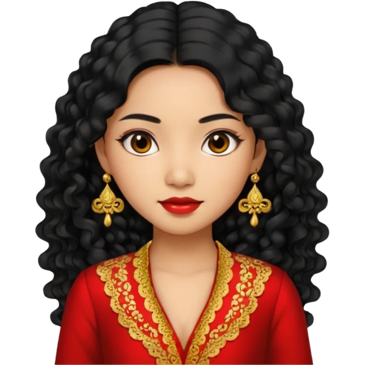 Indonesian girl, java girl with long curly hair, wear kebaya, big boobs emoji