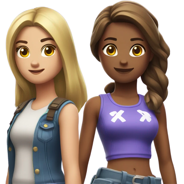 4 girls playing Fortnite 2 with brown hair and 2 with blonde hair emoji