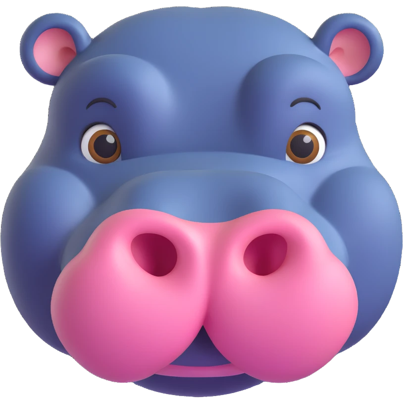 hippopotamus head, 3D emoji style, soft shading, lively and expressive, suitable for app icon emoji