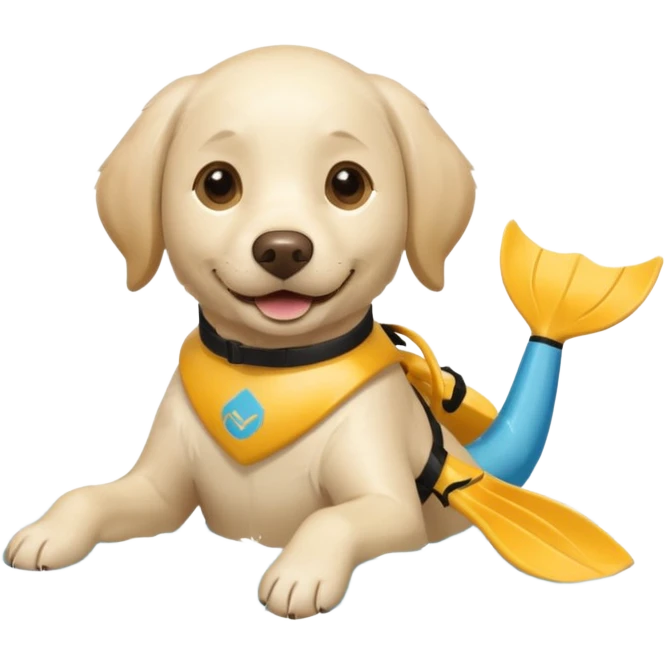 White labrador with snorkel and swimming fins emoji