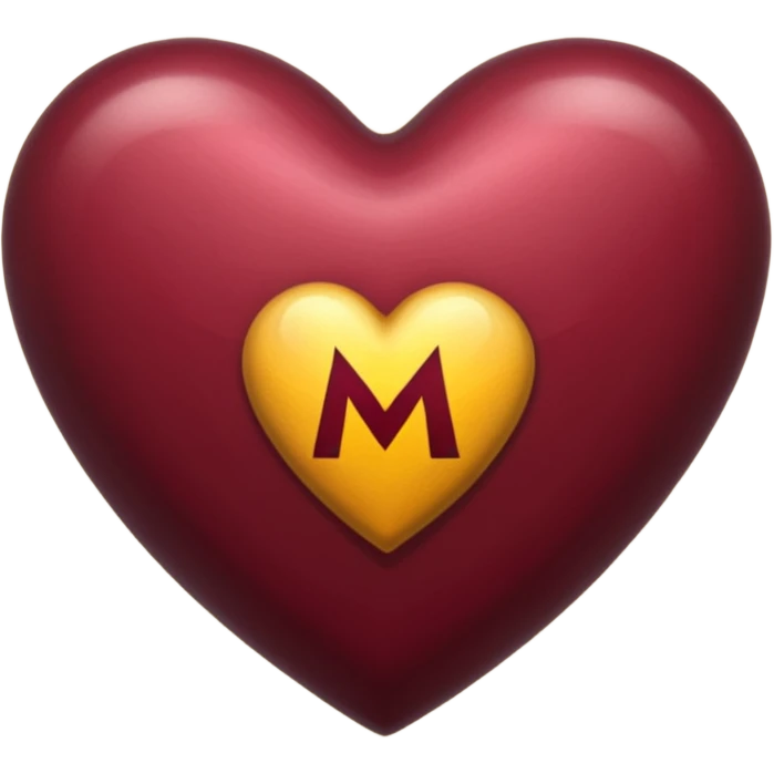 Corazón vinotinto con una m en el centro que se unica emoji
