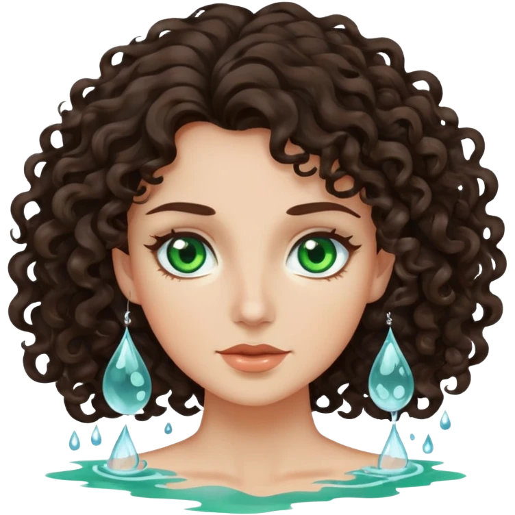 Mujer con pelo moreno ojos verdes agua y rizada emoji