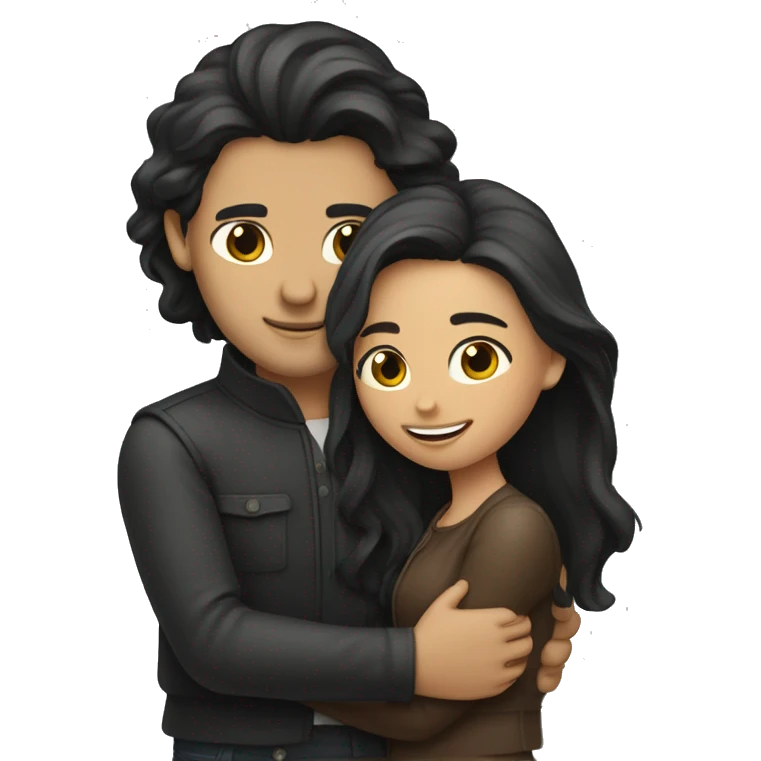 two lovers embracing, man with long dark hair emoji