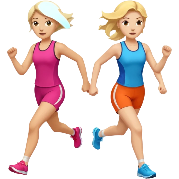 2 white women running holding hands one blonde one brunette emoji