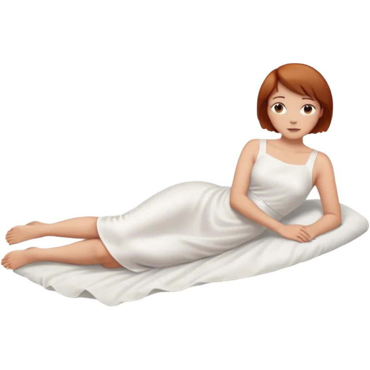 a woman, alone, short hair, light skin, auburn hair, laying on her side, facing away, full body is visible, feet are down. do not include other people, faces, or characters emoji