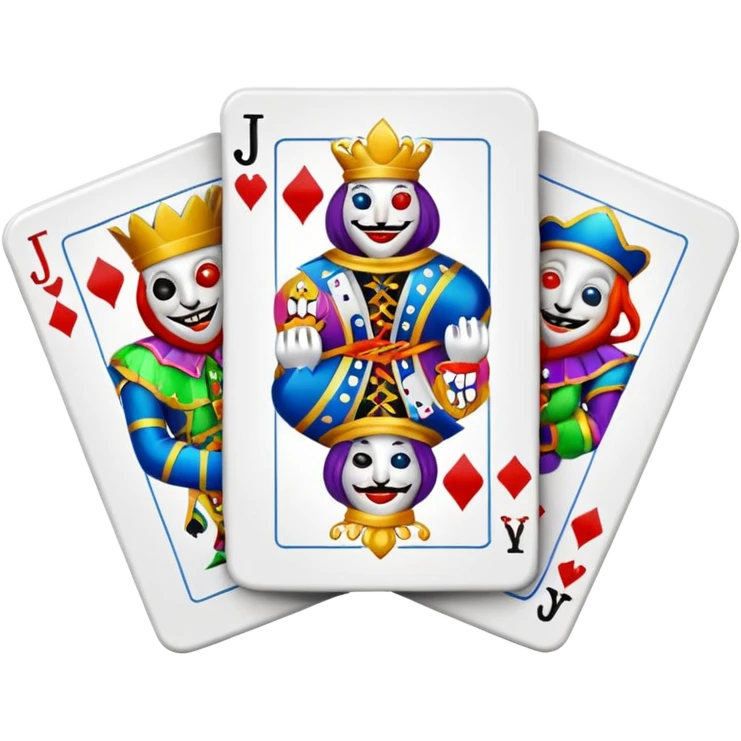 bunch of poker cards, with crazy colorful jolly jokers inside emoji