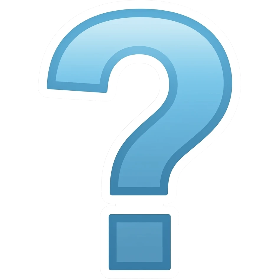 Question mark flat shapes design, cartoonish illustration, pastel blue colours, rounded, thick outlines, sticker outline emoji