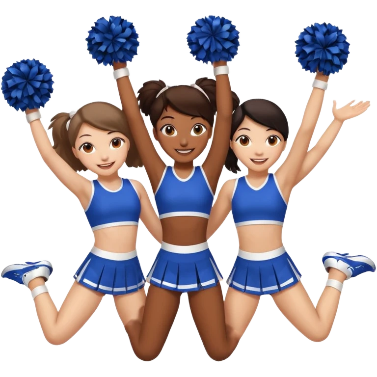 4 girls in a cheer stunt brown skin, white skin, white skin, Asian emoji