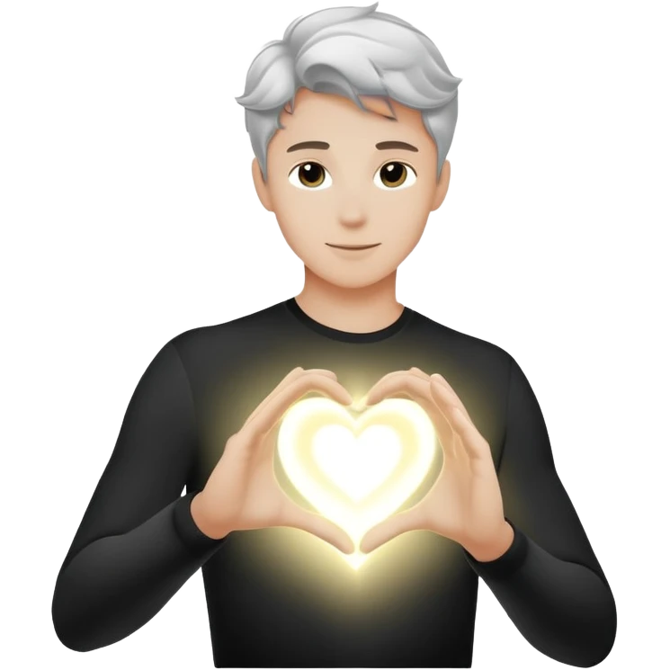 radiant youthful male silhouette with soft flowing light waves, glowing spark at heart, faint ripple of energy at fingertips, minimalist black or silver silhouette with gentle aurora-like glow emoji