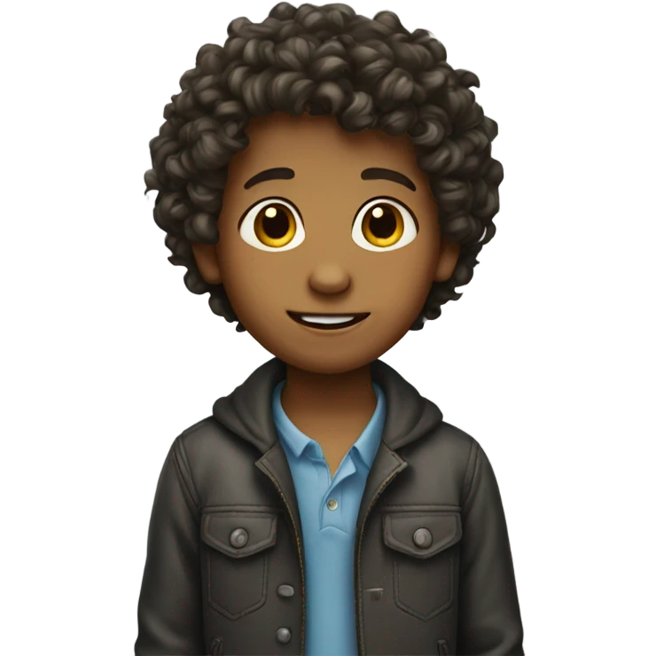 Little boy with curly hair standing  emoji