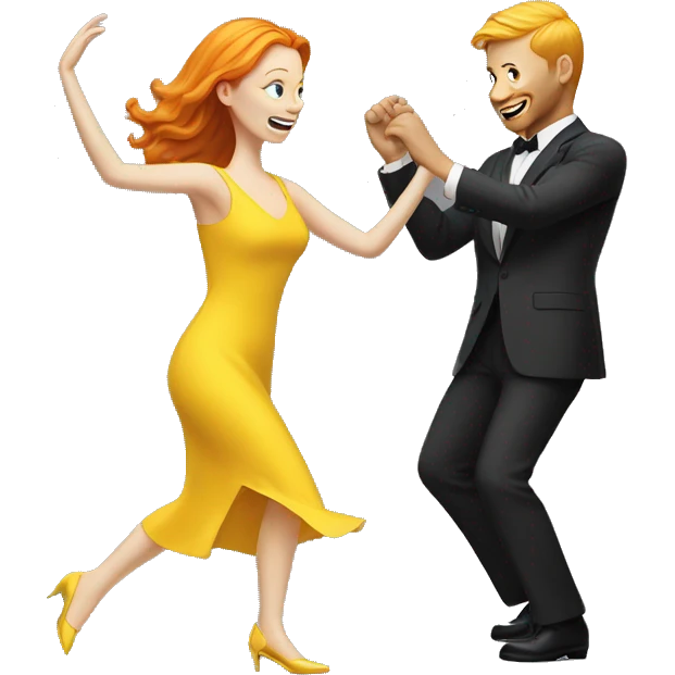 Ginger woman In yellow dress and blonde man in suit dance  emoji
