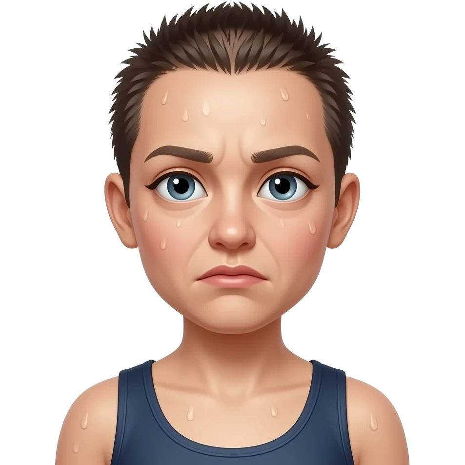 disheveled ungroomed woman with short hair and sweats emoji