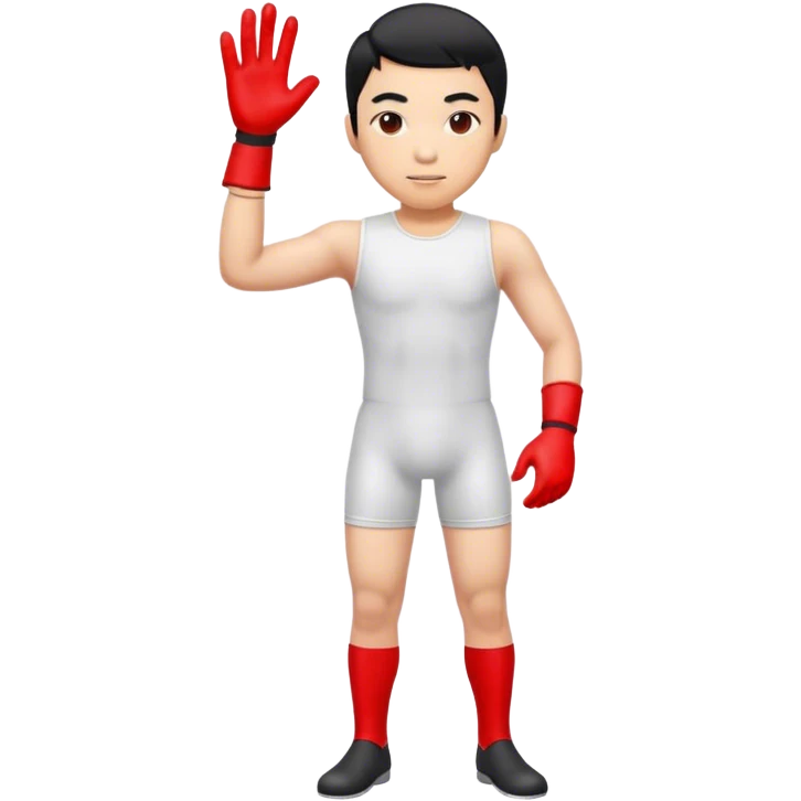 asian guy wearing red gloves with 3 legs  emoji