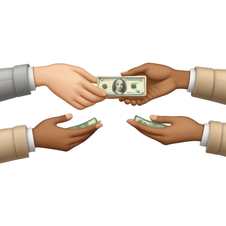 Hand 1, gives Money to other hand with clothes in hand emoji