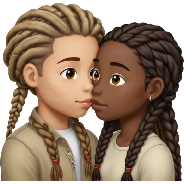 lightskin boy with dreads and darks king girl with two braids kissing emoji