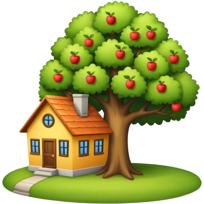 a house with a tree, bright and friendly, apple style emoji emoji