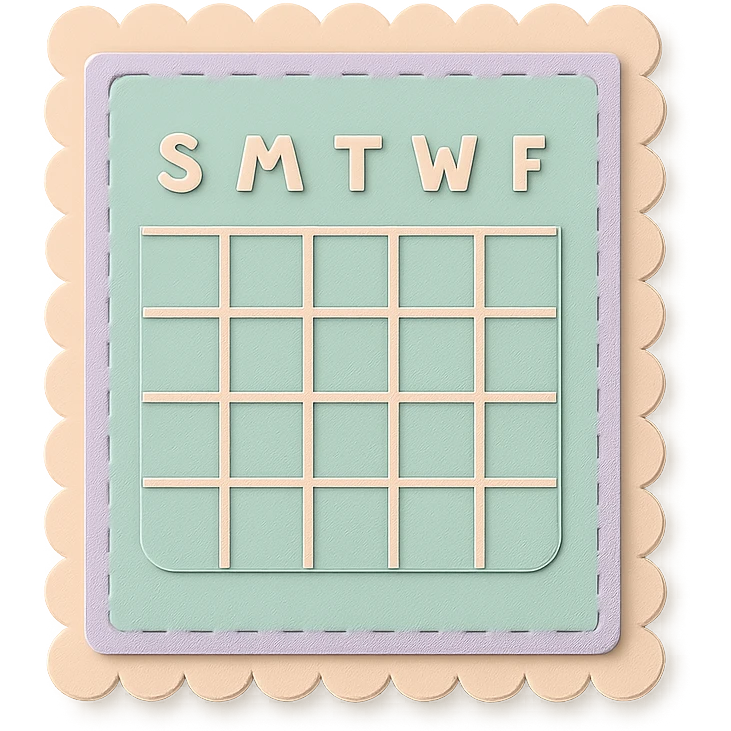 soft pastel minimal daily schedule grid with cute borders, with a pastel green background emoji