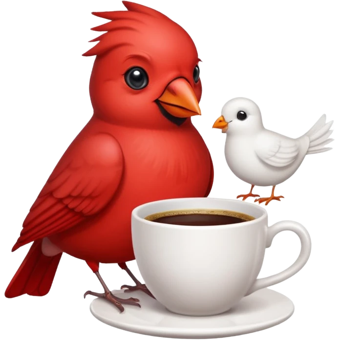Happy cardinal bird with a dove and a cup of coffee emoji