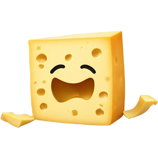 block of cheese with face dancing emoji
