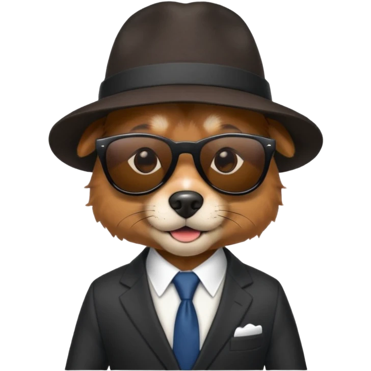 Dog wearing sunglasses and a suit and a hat emoji