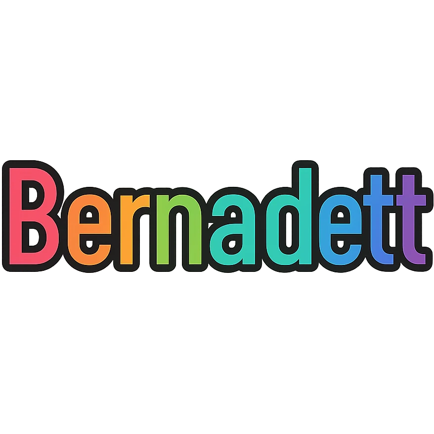 Bernadett name in colorful gradient modern font with dark outline, transparent background, in the style of sample images emoji