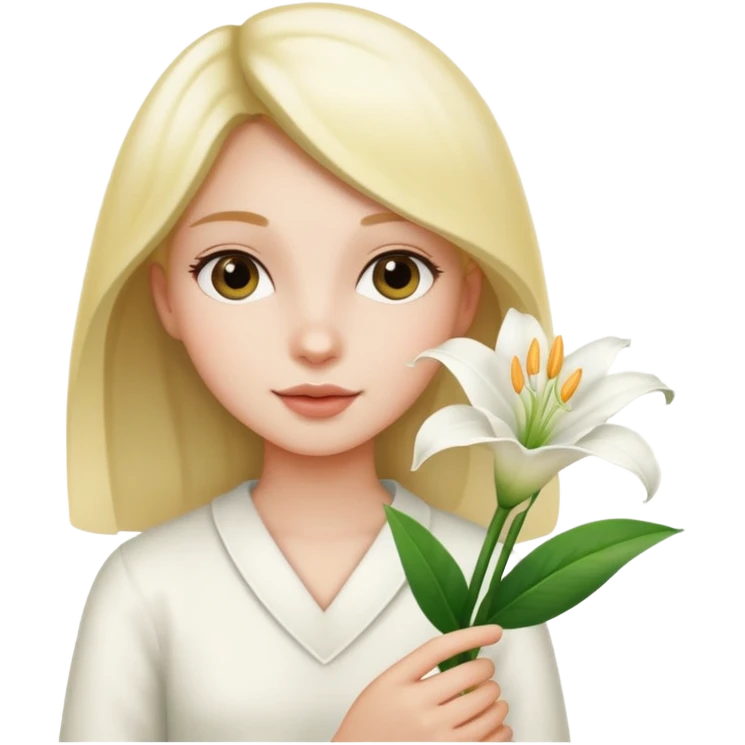 a girl holding flower lily emoji