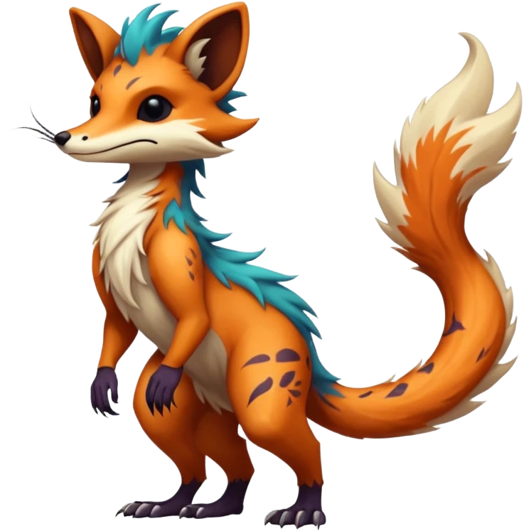 Cool randomly colored furry anthropomorphic fantasy-Vernid-creature by LiLaiRa with a long tufted tail with edgy markings (full body) emoji
