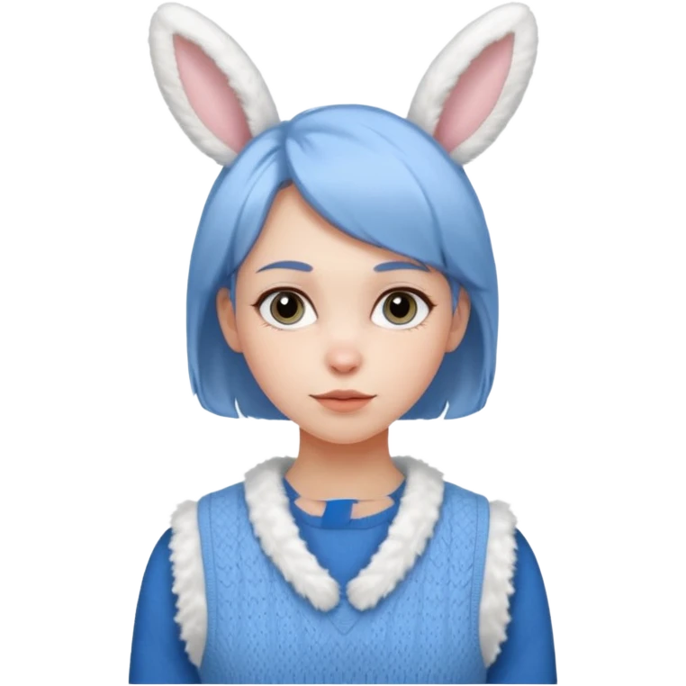 make a girl hair short and wear bunny skin pale ok and wear Sweater vests blue and make little bit a younger emoji