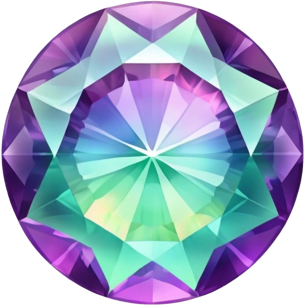 round cut fluorite gemstone with holographic rainbow colors inside, classic faceted gemstone emoji