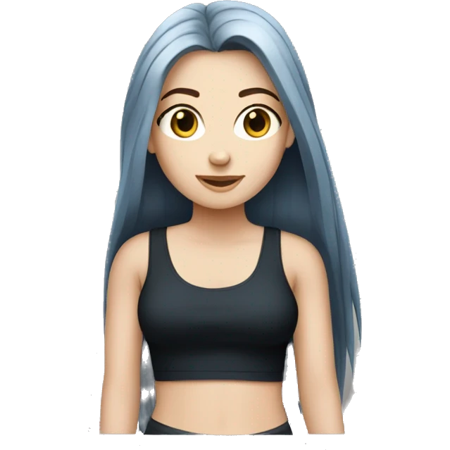 white girl with long straight dark blue hair wearing black tank top emoji