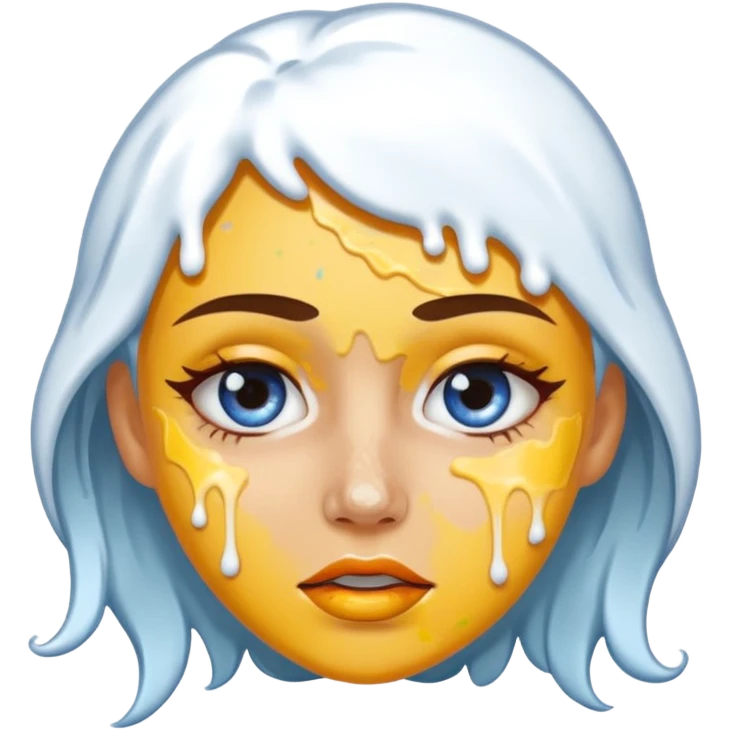 white icing on woman just on the mouth and eye area more splattered not in the hair emoji
