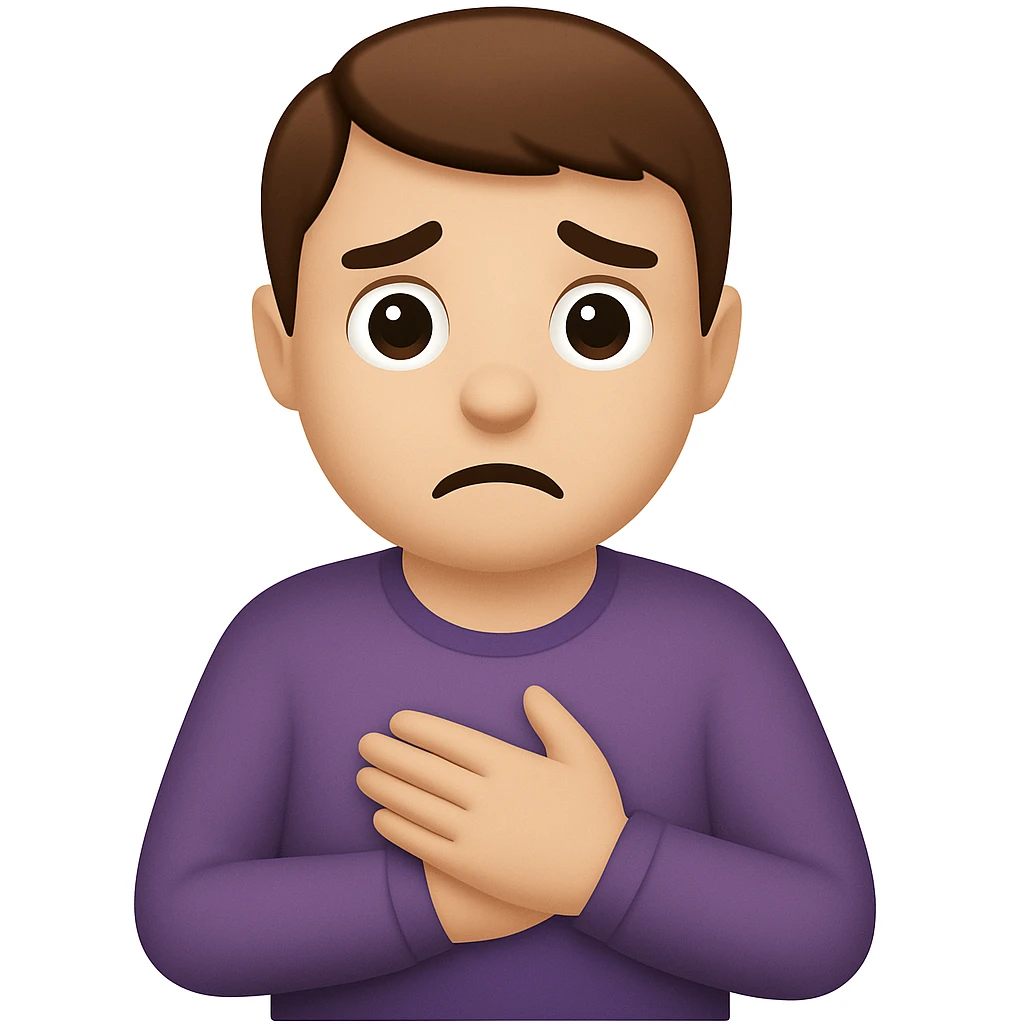 Remove any visible heart from the chest while maintaining the expression of nausea and discomfort. The style should resemble emoji style with simple and concise features. emoji