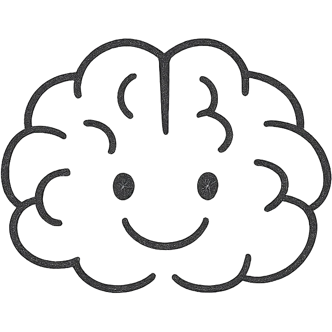 minimalist brain with eyes and smiling mouth, clean lines emoji