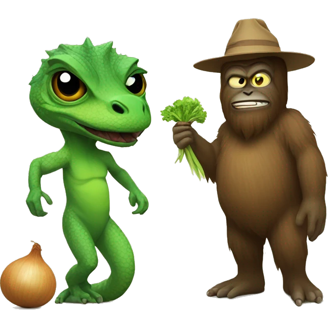 Lizard and Sasquatch with an onion  emoji