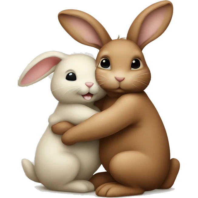 Brown bunny hugging beige bunny emoji
