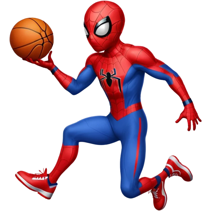 Spider-Man with a football in one hand and basketball and the other emoji