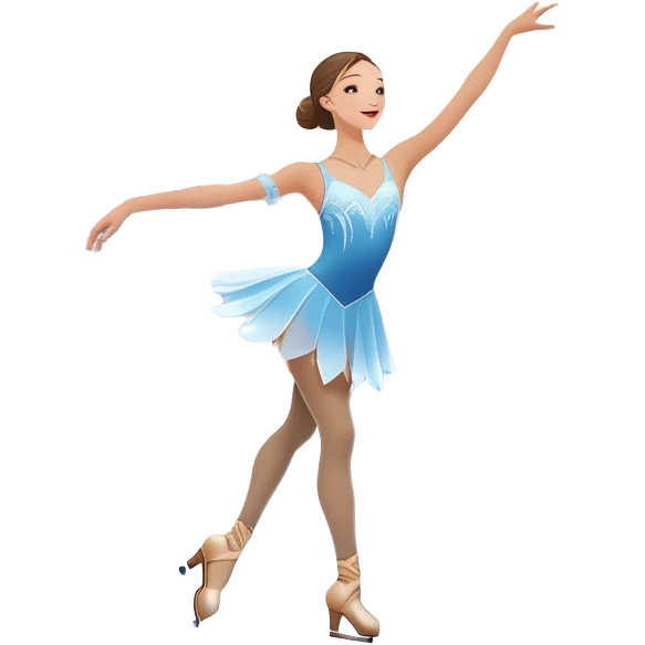 An icon showing a graceful figure skater performing a spin on the ice in a grand ice palace. The rink is illuminated by soft light beams, with cheering spectators in the stands. Snowflakes gently fall, adding to the magical atmosphere. Transparent background highlights elegance and artistry. emoji