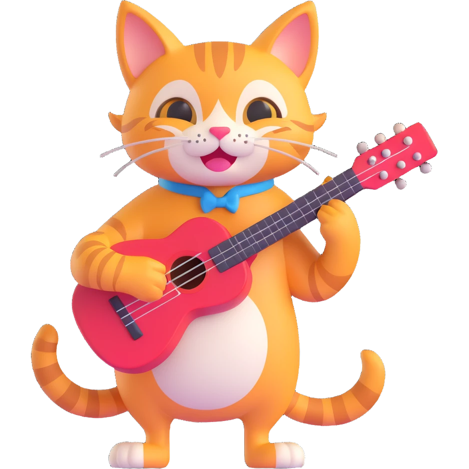cheerful cat with a ukulele emoji